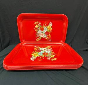 Vintage Floral Enamelware Rectangular Serving Trays (Set of 6)