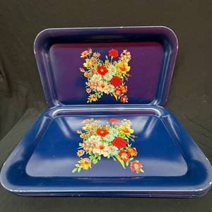 Assorted Blue Floral Tin Storage Boxes - Purple Interiors & Bouquet Motifs