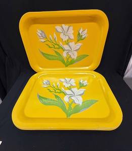 Vintage Yellow Lily Print Tin Storage Boxes (Lot of 4)