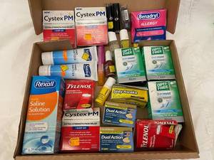 Benadryl Allergy, Cystex PM & Tylenol Extra Strength Mix - Opti-Free Puremoist & Stay Awake OTC