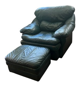 LLLR - Flexsteel Dark Green Leather Chair with Ottoman