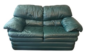 LLLR - Vintage Flexsteel Green Top-Grain Leather Loveseat Sofa