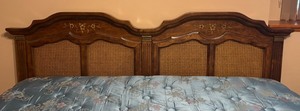 LLBR - Vintage Wood and Cane King Bed Headboard and Frame
