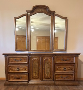 LLBR - Vintage Stanley Furniture Dresser with Mirror, Fleur De Bois Country French
