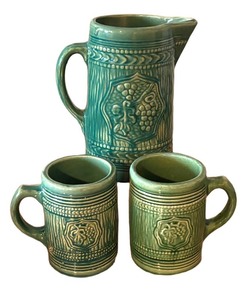 LLBR - Nelson McCoy Stoneware Pitcher & Two Mugs - 1920s-1930s Antique Set