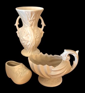 LLBR - McCoy Vintage Bird of Paradise Vase, Shell Pedestal Planter & Shoe Planter (Lot of 3)