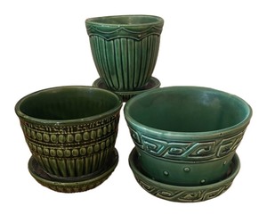 LLBR - Vintage McCoy Greek Key & Ribbed Beaded Planters Trio (Lot of 3)