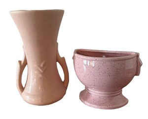 LLBR - Vintage McCoy Pottery Amphora Vase & Vintage McCoy Speckled Ceramic Wall Pocket Planter