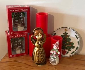 LLBR - Festive Figurines with Night Lights, Red Faux Candles and More