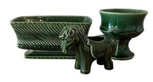 LLBR - Vintage McCoy Planters - Donkey Planter, Rectangular Ribbed Planter & Pedestal Bowl