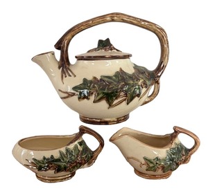 LR - Vintage McCoy Ivy Teapot, Creamer & Sugar Dish Set