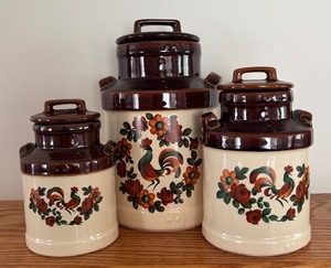LR - Trio of Vintage McCoy Yorkville Rooster Canisters