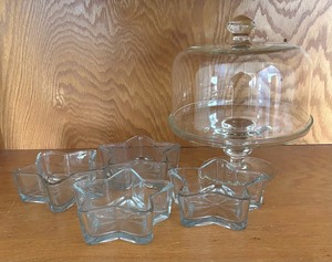 LR - Pedestal Glass Cake Stand with Four Star Shaped Glass Dishes