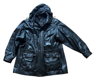LR - Wilsons Leather Thinsulate Hooded Black Leather Coat - Size XLT