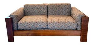 LR - Vintage Handcrafted Walnut Framed Upholstered Sofa