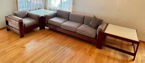 LR - Scarpa 1967 Knoll-Inspired Walnut 4-Piece Modular Sofa Set (Sofa, Chair, Tables)