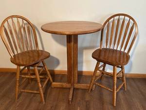 LLR - Oak Pub Height Table and 2 Swivel Stools