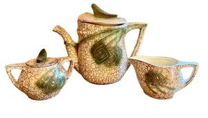 K1 - McCoy Pottery Grecian Pattern Crackle Glaze Teapots - Pattern 453, 24K Gold Trim
