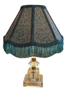 K - Vintage Boudoir Lamp - 13 Inches, Glass Base, Damask Shade