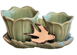 K1 - McCoy Vintage Double Swallow Flower Pot Planter - Green Celadon Glaze