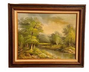 K - Vintage Landscape Oil Painting - Signed Rossi, Framed 25 by 21.5 Inches