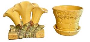 K1 - Vintage McCoy Pottery Calla Lily Vase & Quilted Rose Planter (Lot of 2)