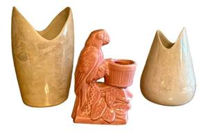 K - Vintage McCoy Cascade Vases & Vintage McCoy Pottery Pink Parrot Planter
