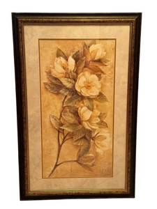 K - Framed Floral Still-Life Print of White Roses in Ornate Frame