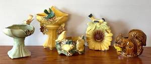 LLR - McCoy Pottery Vintage Bird & Squirrel Planters, Wall Pockets & Bird Bath (Lot of 5)