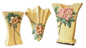 LLR - McCoy Blossom Time Wall Pocket & Vases (Lot of 3) - Vintage 1940s-1950s