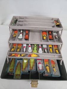 Assorted Crankbait Fishing Lures in Plastic Tackle Box