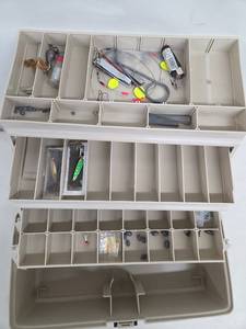 Assorted Fishing Tackle in Plastic Storage Box