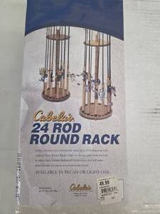 Cabelas 24 Rod Round Rack - Hardwood Fishing Rod Storage (Pecan or Light Oak)