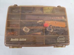 Plano Double Action Tackle Box with Assorted Fishing Lures and Accessories