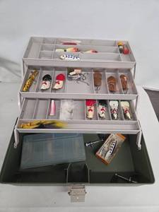 Plano Tackle Box with Assorted Fishing Lures - Copper Spoons, Crankbaits, & Feather Lures
