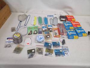Mixed Lot Fishing Gear Assortment - Worm Hooks, Weights & Lures
