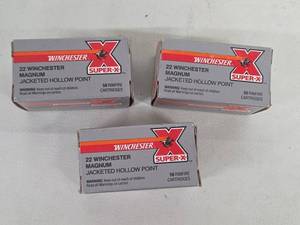 Winchester 22 Magnum Jacketed Hollow Point - 50 Rimfire Cartridges per Box (3 Boxes) Super-X