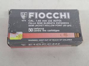 Fiocchi Cal. 7.65 mm (32 Auto) Hollow Point Ammunition