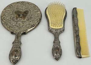 Vintage Silver Plated Vanity Set - Hand Mirror & Hair Brush & Comb