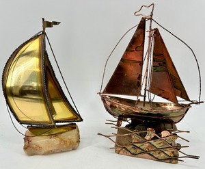 Signed John Demott Copper Sailboats on Stone Base and Musical Sailboat