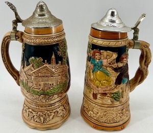 Musical Humark Japan Hand-Painted Beer Stein Pair with Lids