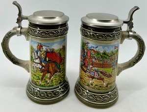 Gerz German Beer Steins with Pewter Lids - Medieval Battle Scenes&nbsp