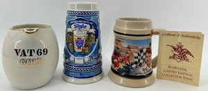 Budweiser Collector Stein - Old Style Mug - VAT69 Gold Mug (Lot of 3)