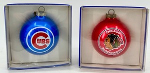 TopperScot Sports Collectors Series Glass Ornaments Cubs & Blackhawks (Lot of 2)