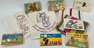 Assorted Black Americana Postcards & Embroidered Towels