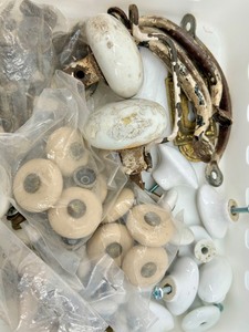 Vintage Porcelain Cabinet Knobs & Hardware Lot