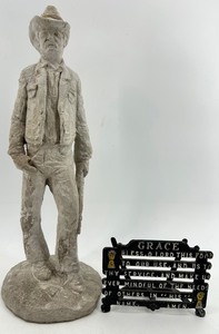 Cement Man Figurine with Grace Devotional Sign - Mixed