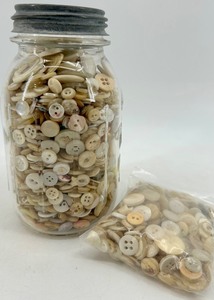 Assorted Buttons in Glass Jar & Bag