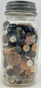 Assorted Buttons in Glass Jar - Mixed Sizes & Materials