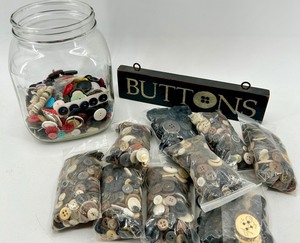Assorted Buttons in Glass Jar & Bags - Craft Supplies